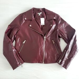 Bar III Faux Leather Moto Jacket in Black Currant